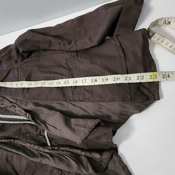 FREE PEOPLE Women’s Brown Lace Lapel Ruffle Linen Blend Peplum Blazer Jacket 4 - Picture 5 of 7